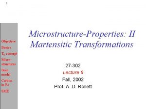 1 Objective Basics MicrostructureProperties II Martensitic Transformations T 1 Objective Basics MicrostructureProperties II Martensitic Transformations T
