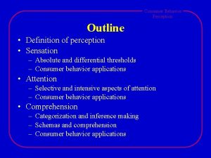 Consumer Behavior Perception Outline Definition of perception Sensation