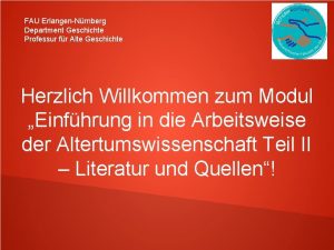 FAU ErlangenNrnberg Department Geschichte Professur fr Alte Geschichte