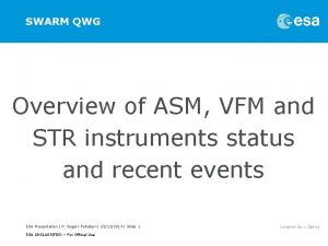SWARM QWG Overview of ASM VFM and STR