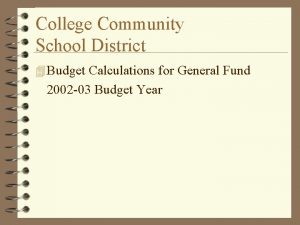 College Community School District 4 Budget Calculations for