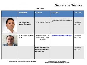 Secretara Tcnica DIRECTORIO NOMBRE ING EMILIANO BARCEL MONROY