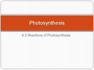 Photosynthesis 6 2 Reactions of Photosynthesis Photosynthesis Purpose