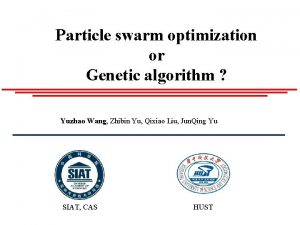 Particle swarm optimization or Genetic algorithm Yuzhao Wang