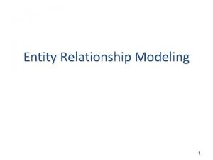 Entity Relationship Modeling 1 Outline n Data Modeling