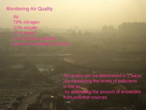 Monitoring Air Quality Air 78 nitrogen 21 oxygen