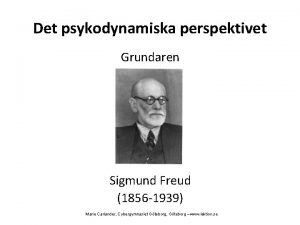 Det psykodynamiska perspektivet Grundaren Sigmund Freud 1856 1939
