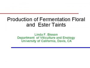 Production of Fermentation Floral and Ester Taints Linda