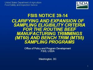 United States Department of Agriculture Food Safety and