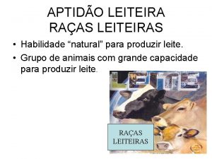 APTIDO LEITEIRA RAAS LEITEIRAS Habilidade natural para produzir