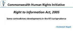 Commonwealth Human Rights Initiative Right to Information Act