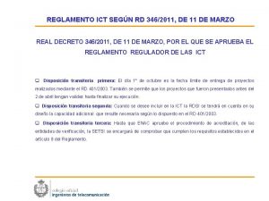 REGLAMENTO ICT SEGN RD 3462011 DE 11 DE