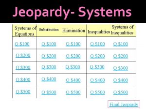 Jeopardy Systems of Substitution Elimination Inequalities Equations Q