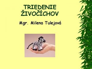 TRIEDENIE IVOCHOV Mgr Milena Tulejov OBSAH Zkladn rozdelenie