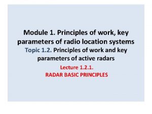 Module 1 Principles of work key parameters of