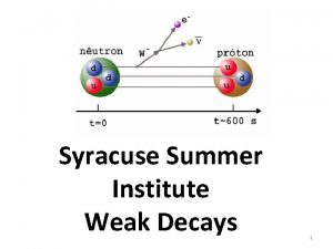 Syracuse Summer Institute Weak Decays 1 Weak Interactions Syracuse Summer Institute Weak Decays 1 Weak Interactions