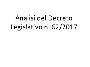 Analisi del Decreto Legislativo n 622017 Scuola primaria
