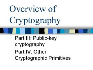 Overview of Cryptography Part III Publickey cryptography Part