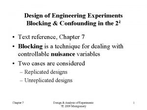 Design of Engineering Experiments Blocking Confounding in the
