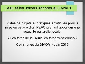 Leau et les univers sonores au Cycle 1