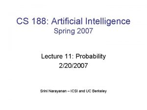 CS 188 Artificial Intelligence Spring 2007 Lecture 11