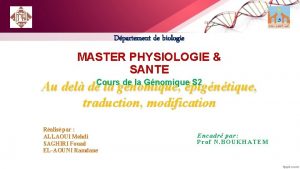 Dpartement de biologie MASTER PHYSIOLOGIE SANTE Cours de