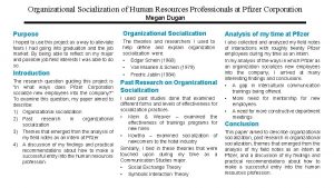 Organizational Socialization of Human Resources Professionals at Pfizer