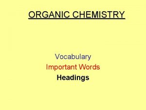 ORGANIC CHEMISTRY Vocabulary Important Words Headings What is