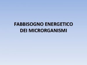 FABBISOGNO ENERGETICO DEI MICRORGANISMI FONTI ENERGETICHE Energia chimica