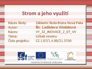 Strom a jeho vyuit Nzev koly Autor Nzev