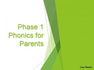 Phase 1 Phonics for Parents Lisa Harper Why