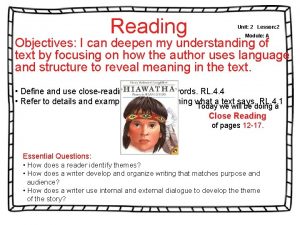 Reading Unit 2 Lesson 2 Module A Objectives