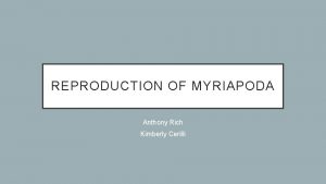 REPRODUCTION OF MYRIAPODA Anthony Rich Kimberly Cerilli REPRODUCTION