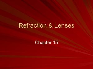 Refraction Lenses Chapter 15 Refraction The bending of