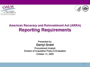 American Recovery and Reinvestment Act ARRA Reporting Requirements