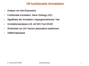 V 9 funktionelle Annotation Analyse von GenExpression Funktionelle