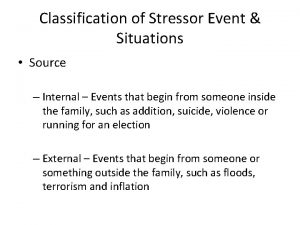 Classification of Stressor Event Situations Source Internal Events