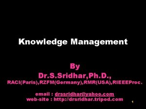 Knowledge Management By Dr S Sridhar Ph D