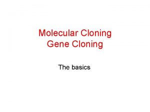 Molecular Cloning Gene Cloning The basics Introduction to
