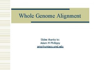 Whole Genome Alignment Slides thanks to Adam M