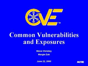 Common Vulnerabilities and Exposures Steve Christey Margie Zuk