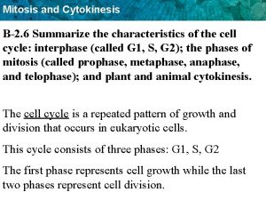 Mitosis and Cytokinesis B2 6 Summarize the characteristics