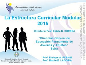 La Estructura Curricular Modular 2015 Directora Prof Estela