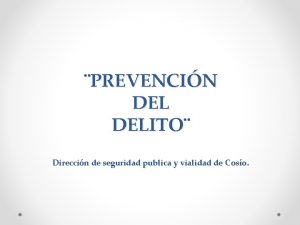 PREVENCIN DELITO Direccin de seguridad publica y vialidad