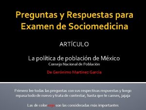 Preguntas y Respuestas para Examen de Sociomedicina ARTCULO