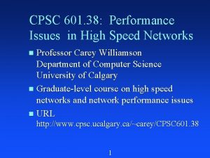 CPSC 601 38 Performance Issues in High Speed