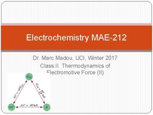 Electrochemistry MAE212 Dr Marc Madou UCI Winter 2017