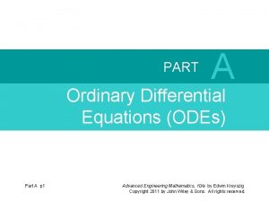 PART A Ordinary Differential Equations ODEs Part A