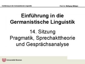 Einfhrung in die Germanistische Linguistik Prof Dr Wolfgang