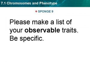 7 1 Chromosomes and Phenotype SPONGE 9 Please